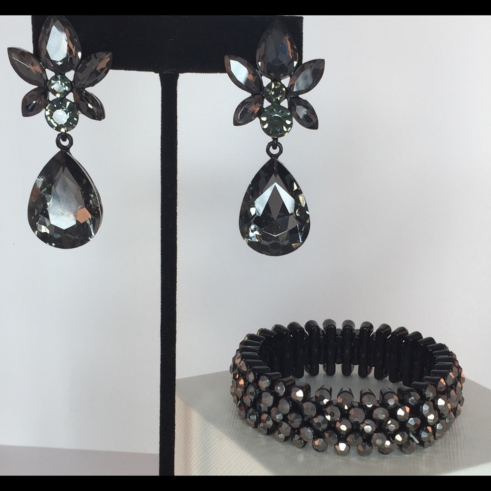 Beautiful black gun metal crystal earrings